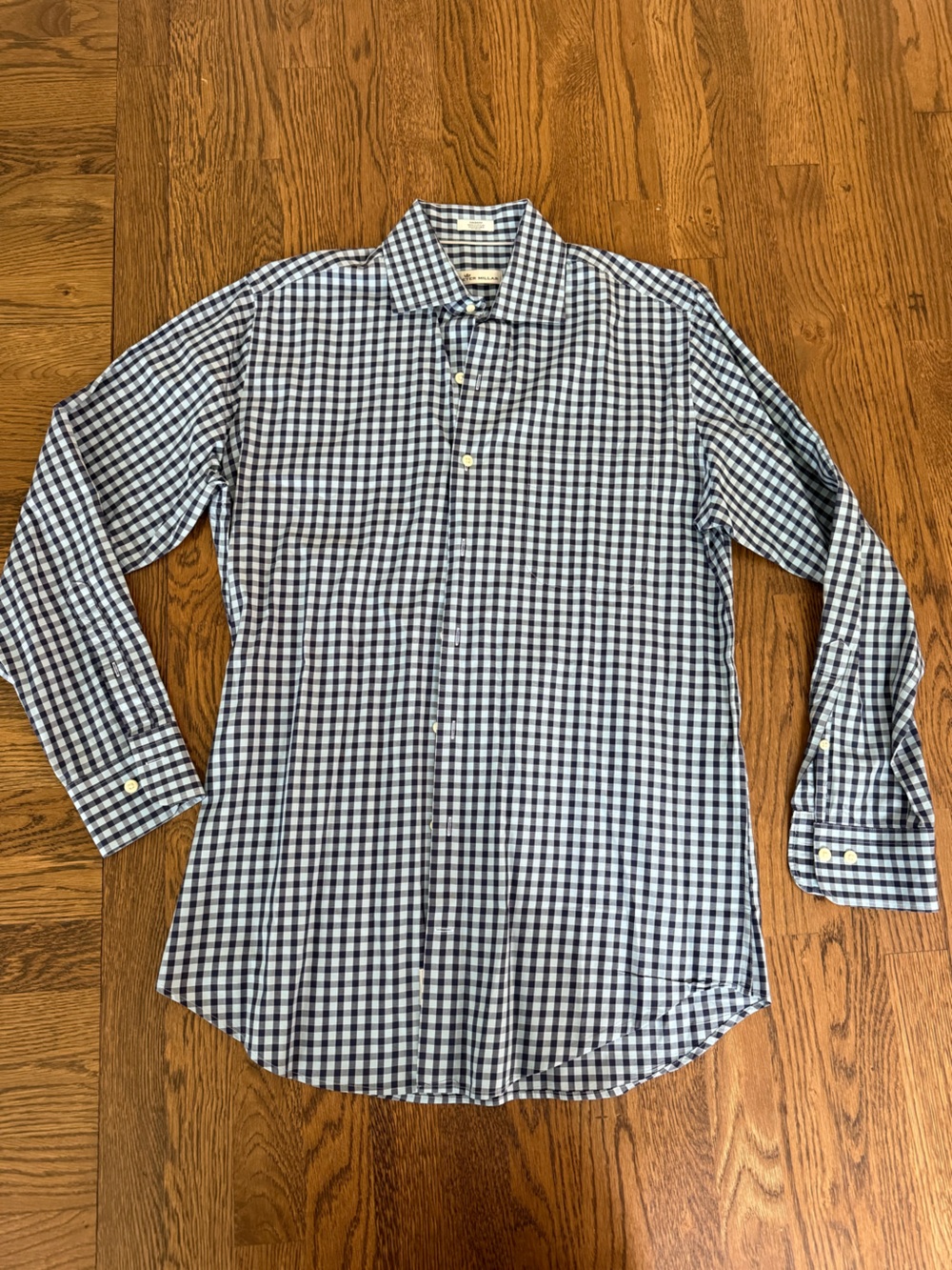 Peter Millar Navy and White Gingham Dress Shirt